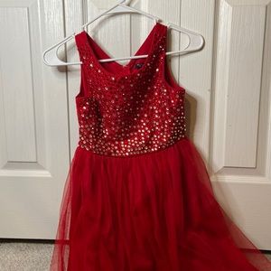 Girls red long sequin dress.